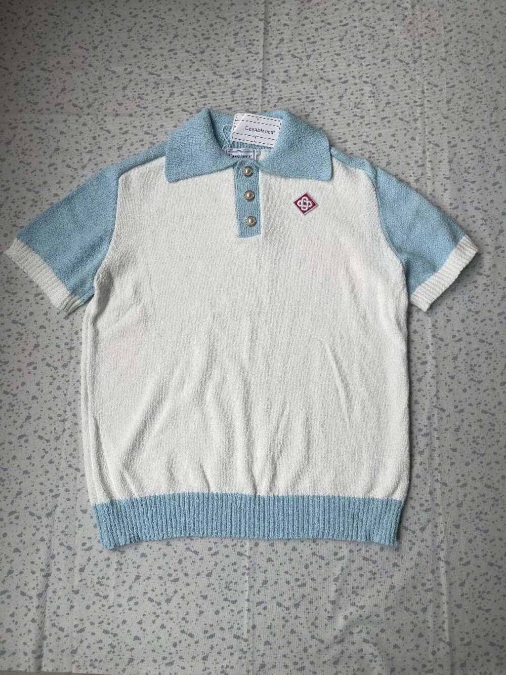 Casablanca Raglan Boucle Polo Shirt White/Blue